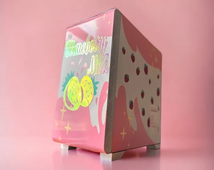 vỏ case máy tính custom Strawberry Milk màu hồng dễ thương phong cách hình phạt ngọt ngào