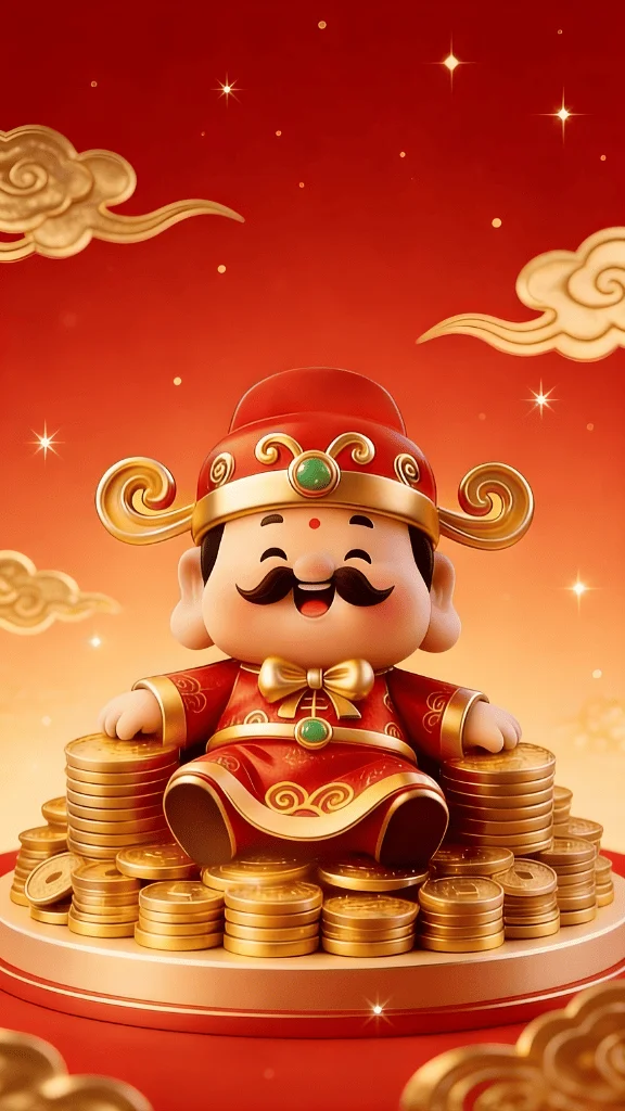 Hình nền Thần Tài ngồi trên núi tiền