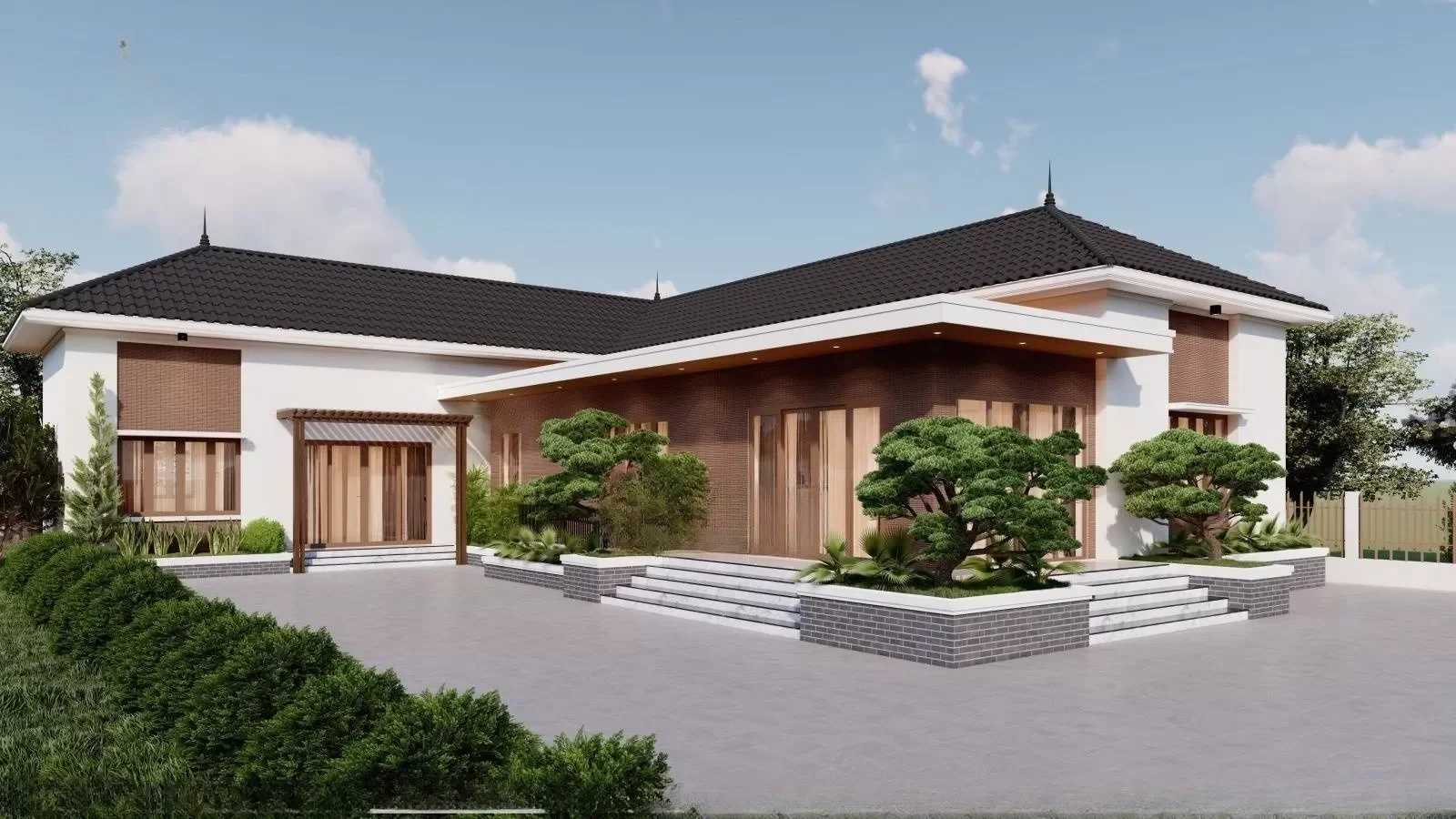 Mẫu nhà cấp 4 chữ L đẹp hiện đại tối ưu diện tích không gian
