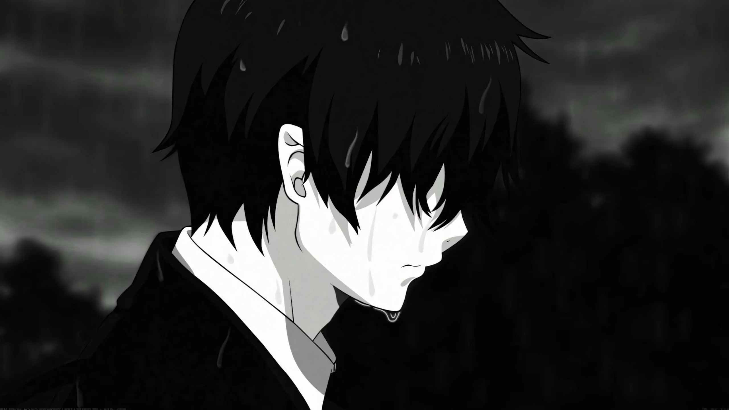 Anime nam buồn khóc làm hình nền đen
