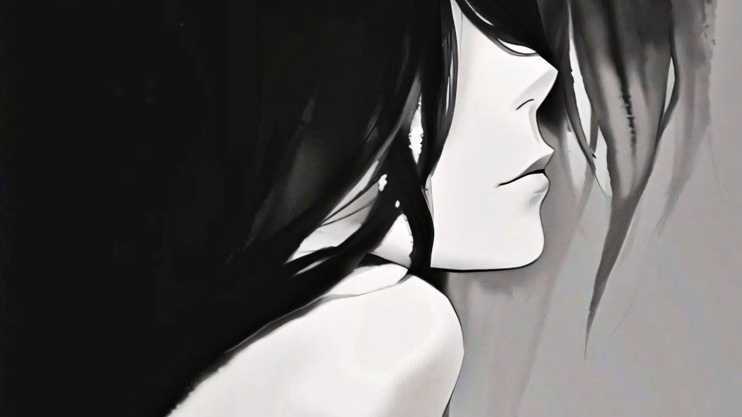 cô gái anime buồn bã trên nền đen