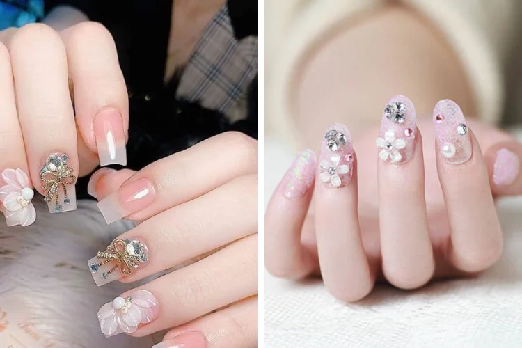 Kiểu nail đính đá sang chảnh cho móng dài (3)
