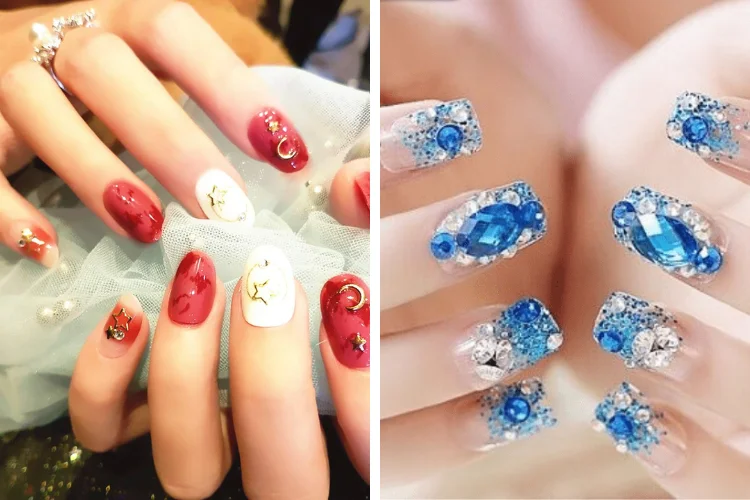 Kiểu nail đính đá sang chảnh cho móng dài (9)