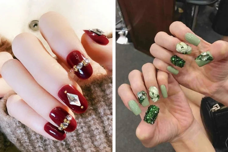 Kiểu nail đính đá sang chảnh cho móng dài (8)