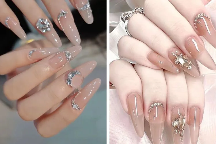 Kiểu nail đính đá sang chảnh cho móng dài (2)