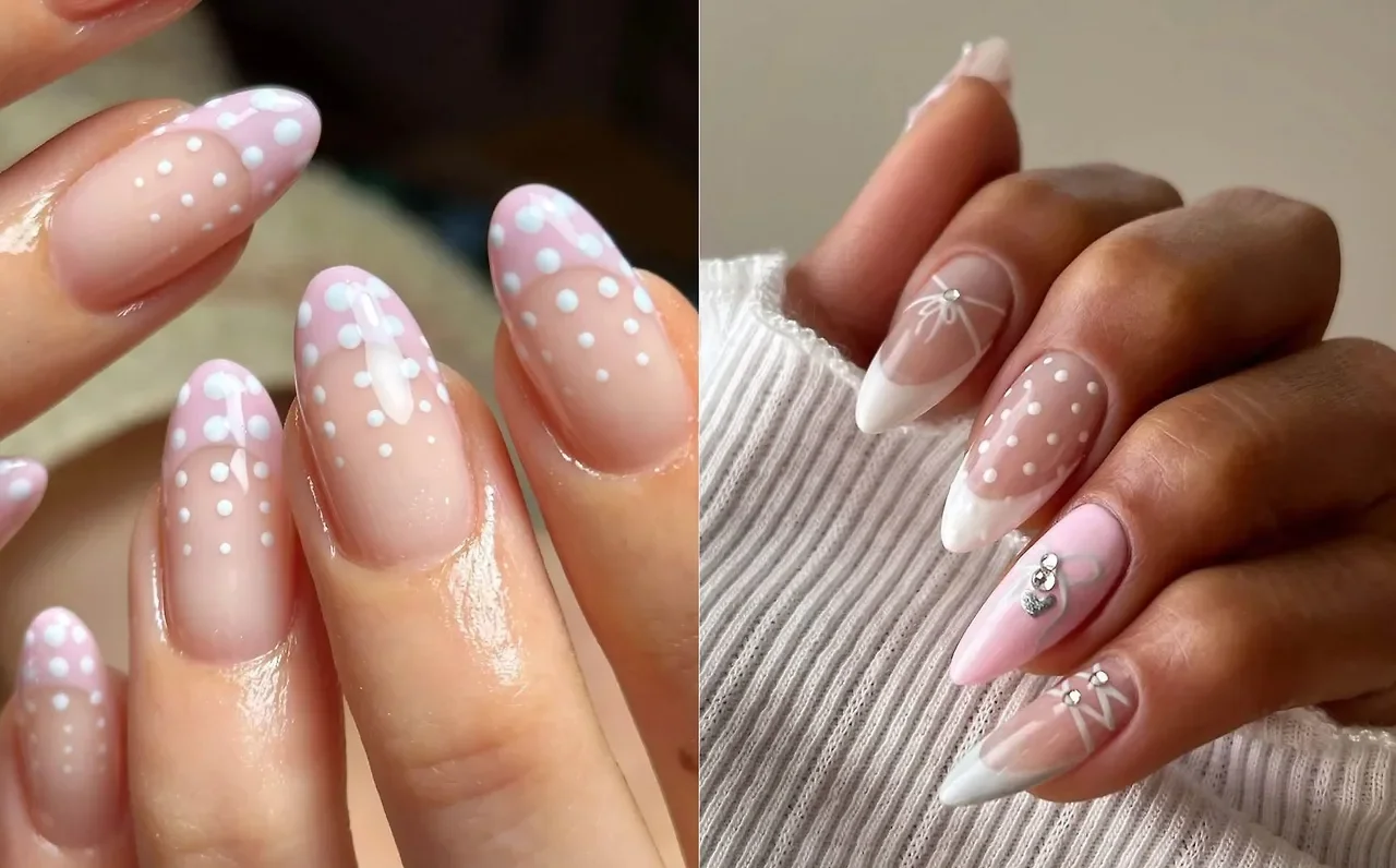 Mẫu móng tay đẹp pastel chấm bi và họa tiết hoa