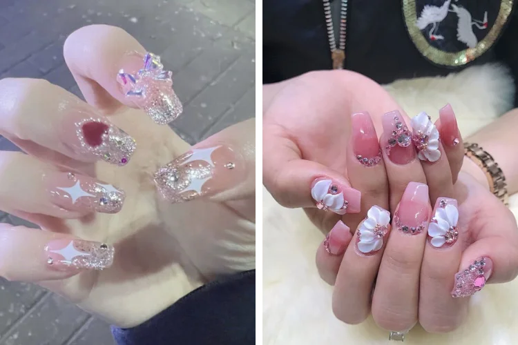 Kiểu nail đính đá sang chảnh cho móng dài (4)