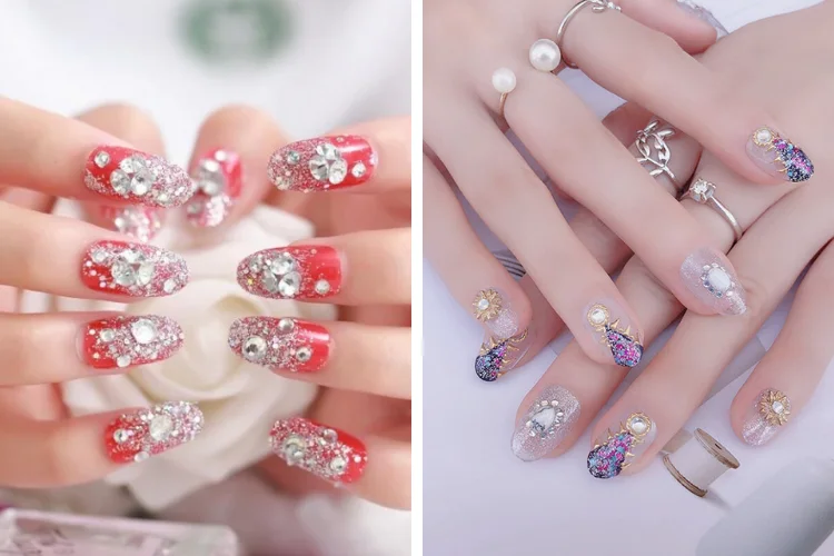 Kiểu nail đính đá sang chảnh cho móng dài (5)