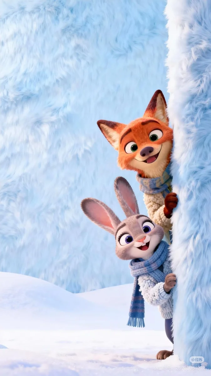 Cáo Nick và thỏ Judy chơi đùa trên tuyết