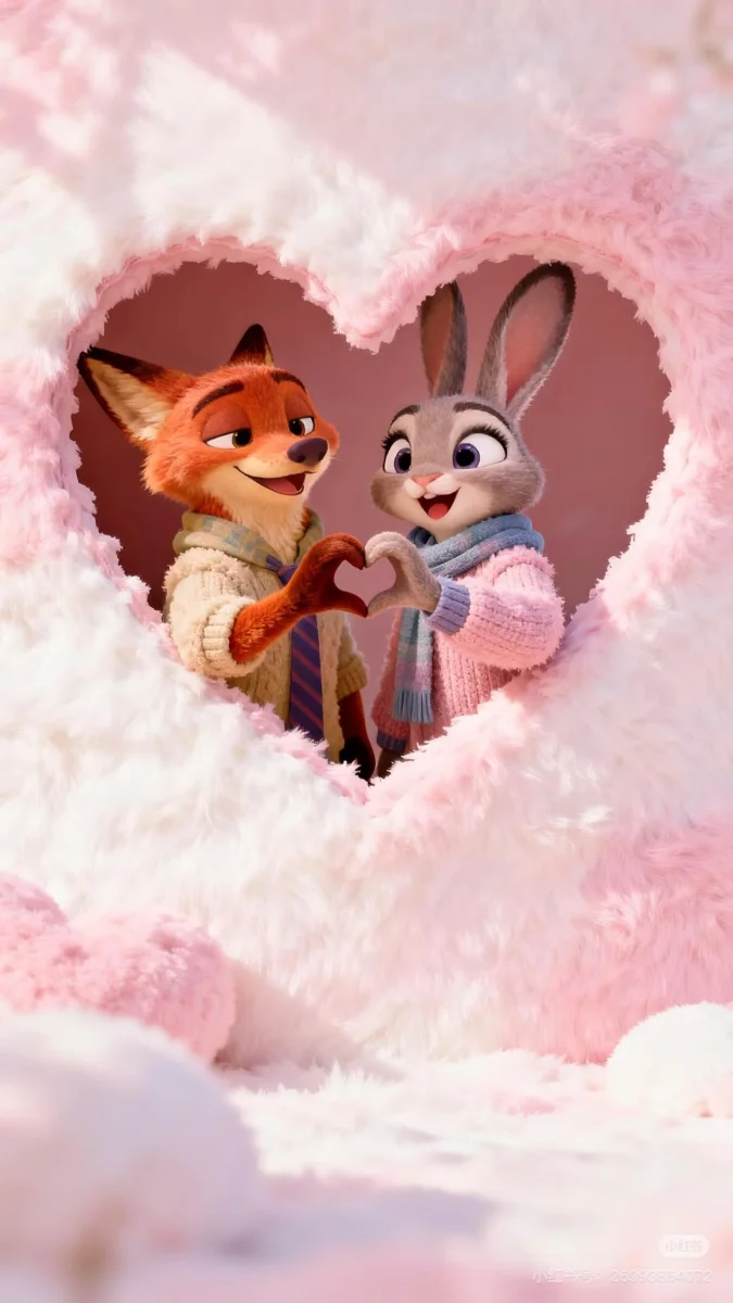 Ảnh cáo và thỏ Nick Wilde và Judy Hopps tạo hình trái tim cực dễ thương
