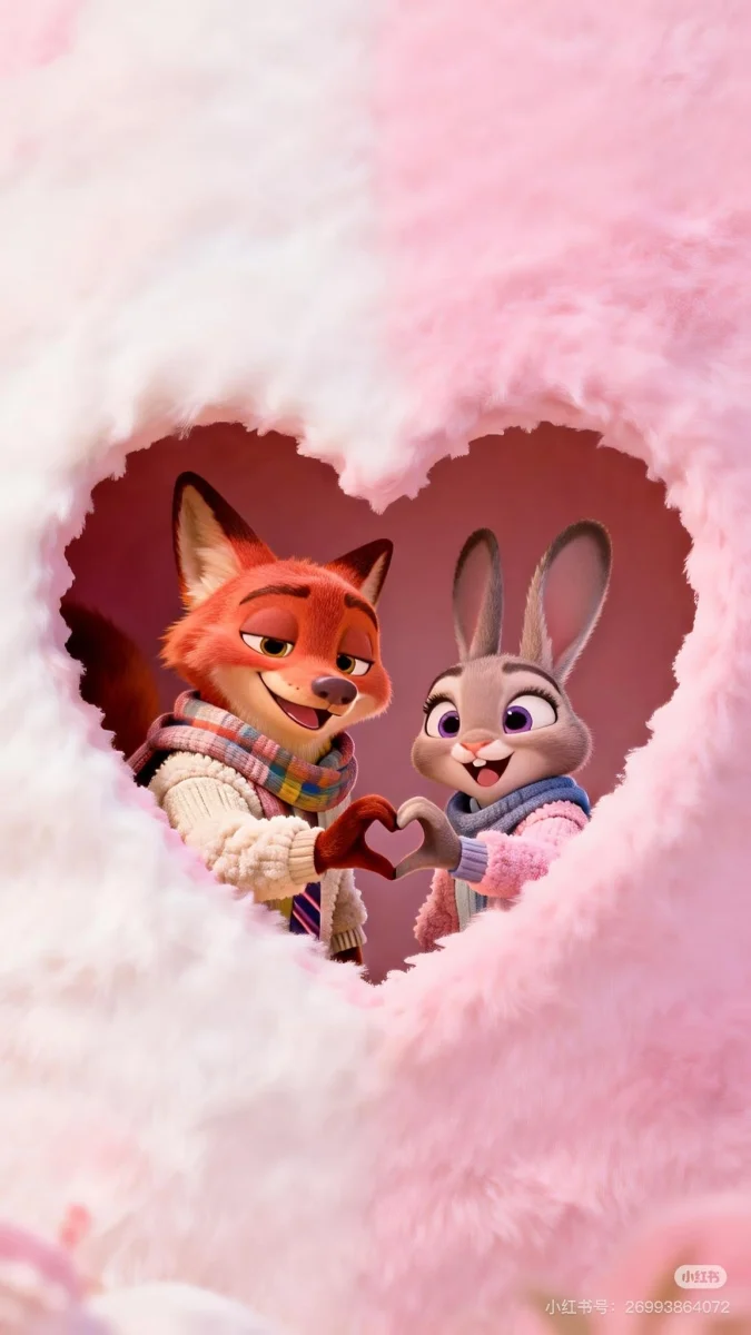 Ảnh cáo và thỏ Nick Wilde và Judy Hopps tạo hình trái tim lãng mạn