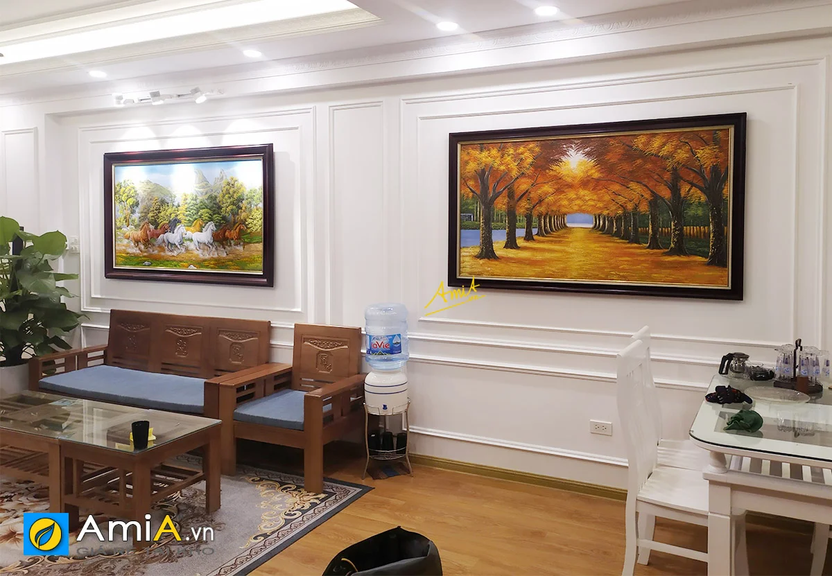 Hình ảnh Tranh sơn dầu ngựa mã đáo treo tường phòng khách đẹp mã TSD 474
