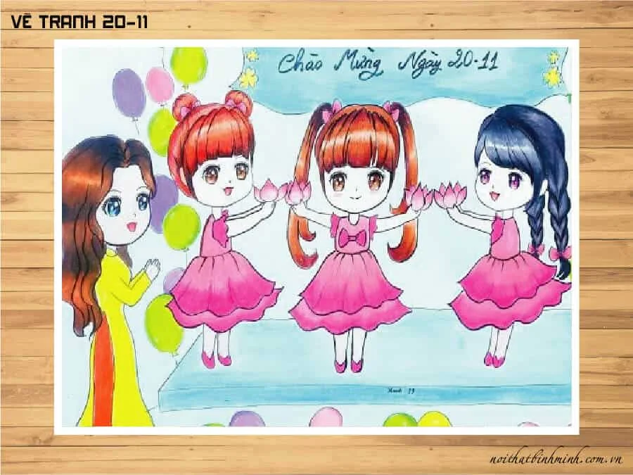 99 mẫu tranh vẽ 20 11 đẹp, ý nghĩa| Cách vẽ báo tường đơn giản