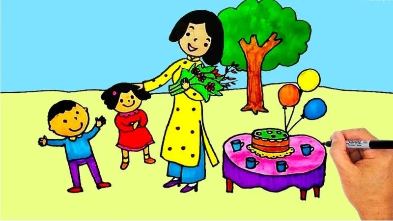 Hướng dẫn vẽ tranh chủ đề 20/11 đơn giản cho lớp 3