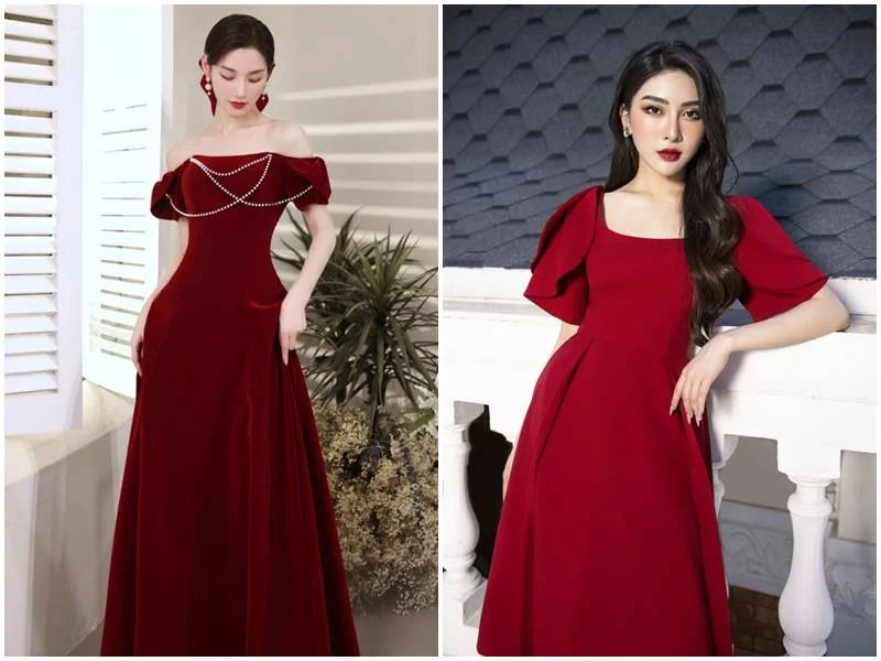 đầm đỏ dự tiệc đơn giản