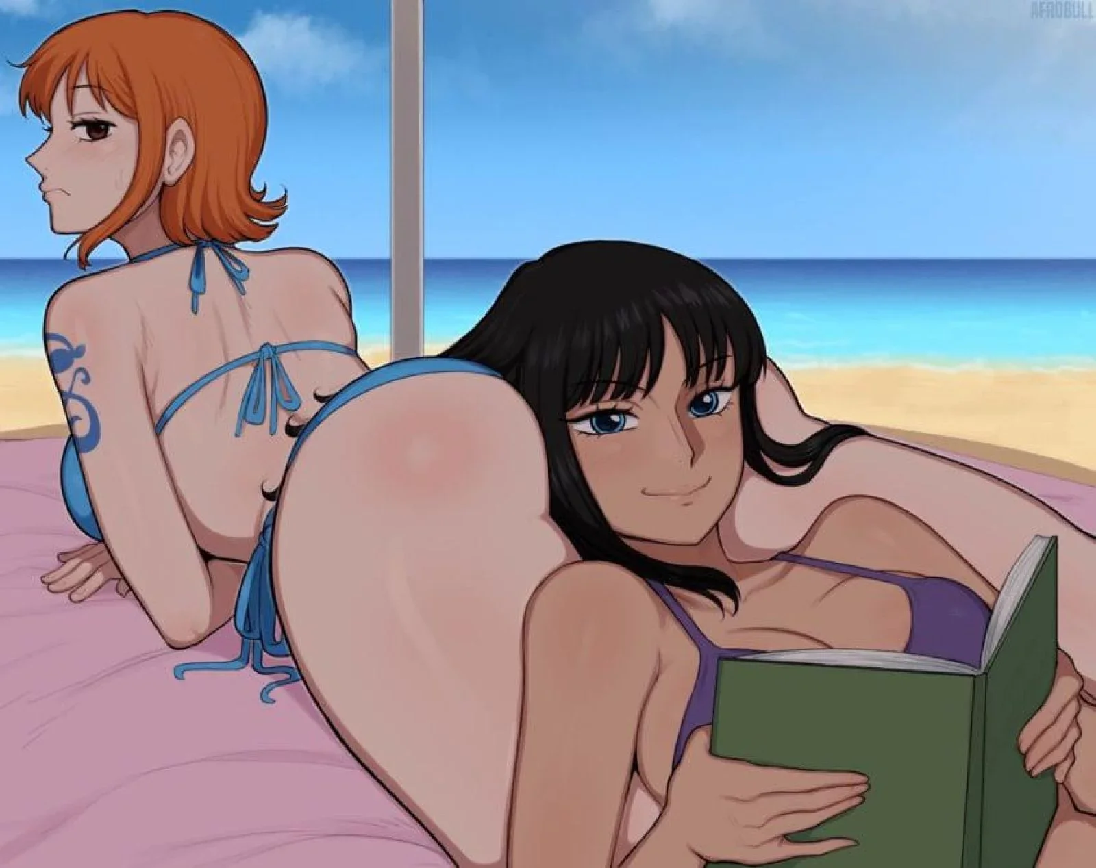 Nico Robin And Nami's Ass Pillow (Afrobull) [One Piece] - Hentai Blue
