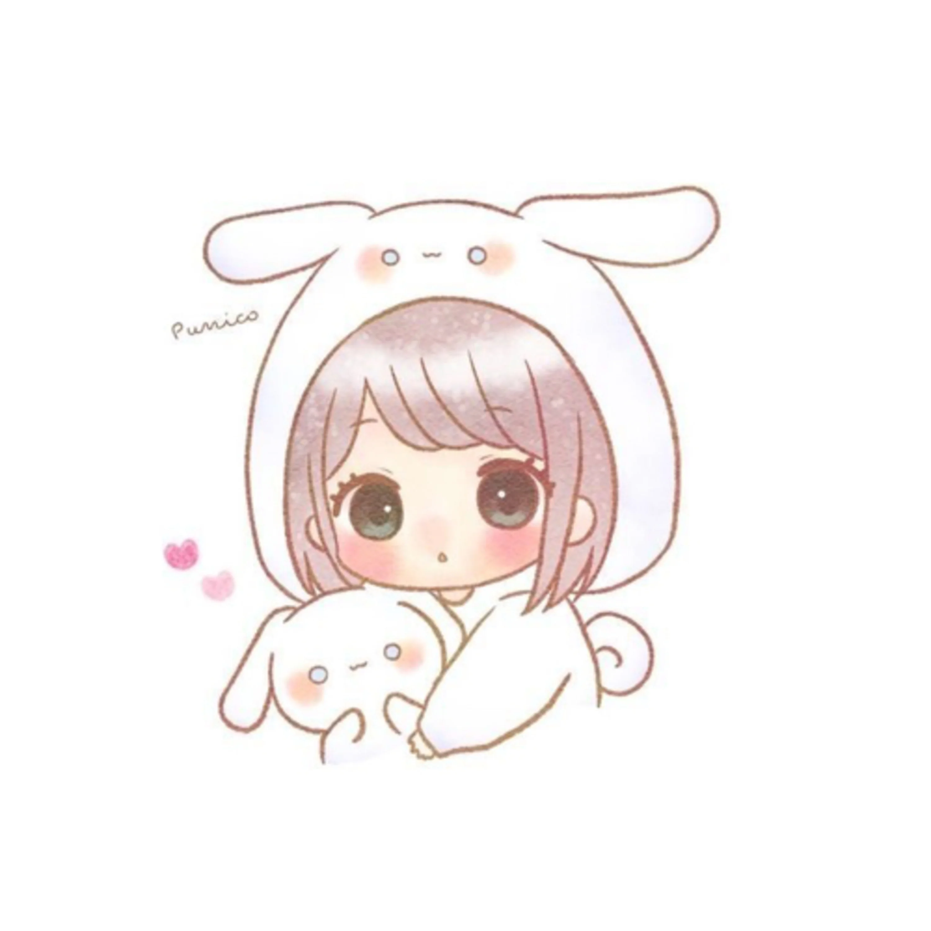 Vẽ tranh cute cô bé chibi đội mũ thỏ ôm thú bông trên nền trắng