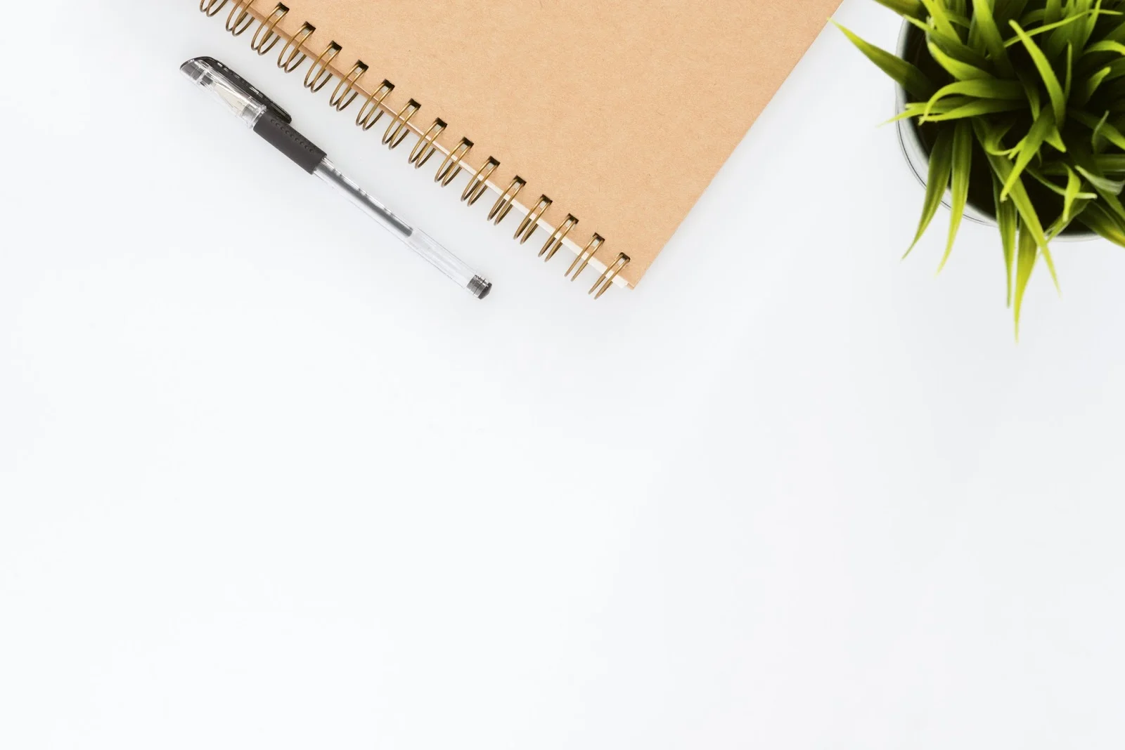 hình nền powerpoint tối giản với sổ tay, bút và cây xanh trên nền trắng