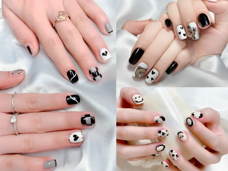 Nail tay màu trắng đen (2)