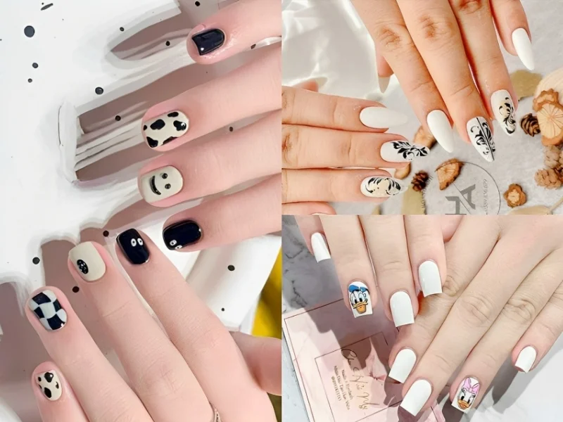 Nail trắng vẽ hoạ tiết (2)