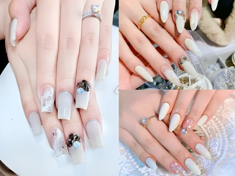 mẫu Nail tay màu trắng