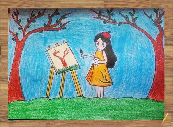 Bé vẽ tranh nghề nghiệp tương lai họa sĩ vẽ thiên nhiên